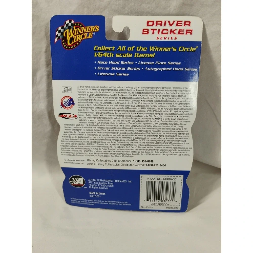 2002 NASCAR Winners Circle 03233 Jeff Gordon #24 Driver Sticker‎ Series 1:64